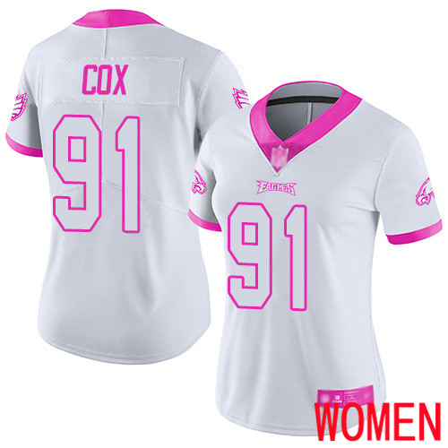 Women Philadelphia Eagles #91 Fletcher Cox Limited White Pink Rush Fashion NFL Football Jersey